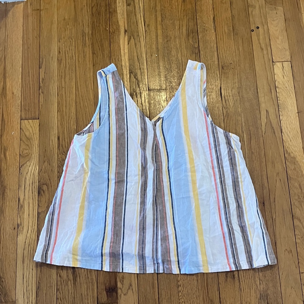 Time and tru linen blend  v cut stripes multi color sleeveless top size xxl